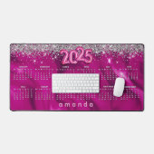 かわいいホットピンクシルバーグリッター2025カレンダー デスクマット (キーボード&マウス)