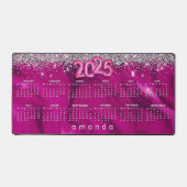 かわいいホットピンクシルバーグリッター2025カレンダー デスクマット (正面)