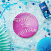 かわいいホットピンクソフトボール誕生日パーティー ペーパープレート (パーティー)
