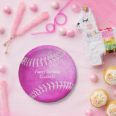 かわいいホットピンクソフトボール誕生日パーティー ペーパープレート (パーティー)