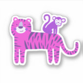 かわいいホットピンクタイガーと背中に紫のサル シール (正面)