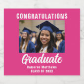 かわいいホットピンク卒業パーティーカスタム写真 スパークリングワインラベル (シングルラベル)