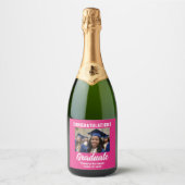 かわいいホットピンク卒業パーティーカスタム写真 スパークリングワインラベル (正面)