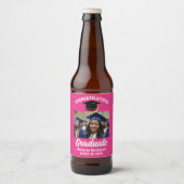 かわいいホットピンク卒業パーティーカスタム写真 ビールラベル (正面)