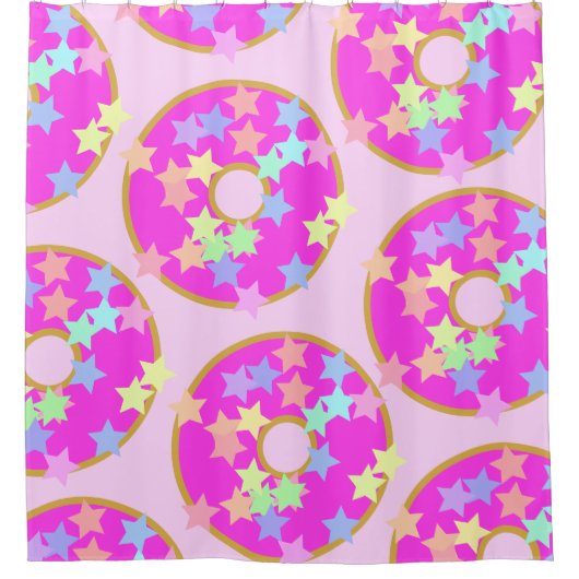 かわいいホットピンク名門私立校風のレインボーブライトカラフルドット シャワーカーテン (正面)