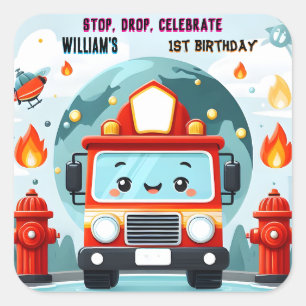 かわいいホット消防車のエンジン安全1歳の誕生日 スクエアシール