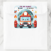 かわいいホット消防車のエンジン安全1歳の誕生日 スクエアシール (バッグ)