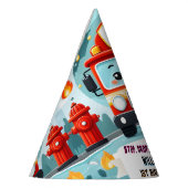 かわいいホット消防車のエンジン安全1歳の誕生日 パーティーハット (左)
