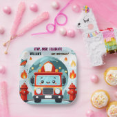 かわいいホット消防車のエンジン安全1歳の誕生日 ペーパープレート (パーティー)