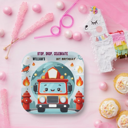 かわいいホット消防車のエンジン安全1歳の誕生日 ペーパープレート (パーティー)