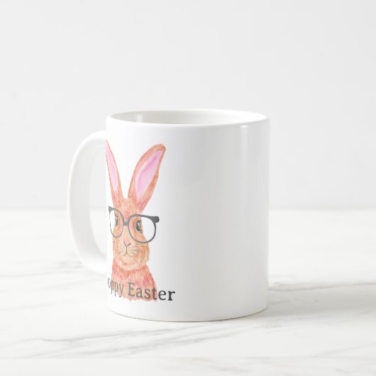 かわいいホッピーのイースターピンクのイースターバニーマグ コーヒーマグカップ (正面左)