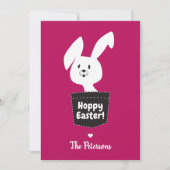 かわいいホッピー復活祭マゼンタレッド白バニー漫画 シーズンカード (正面)