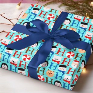 かわいいホホホホホキッズクリスマスブルーモダンホリデー ラッピングペーパー