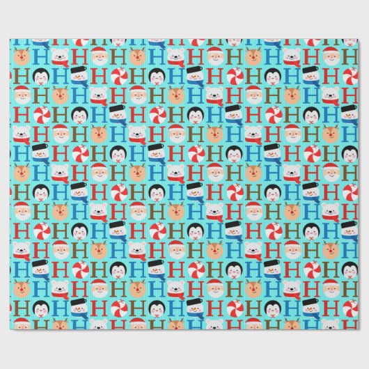 かわいいホホホホホキッズクリスマスブルーモダンホリデー ラッピングペーパー (フラット)