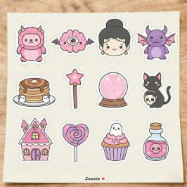 かわいいホラーなピンクのキャラクターとキャンディのステッカー シール