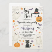 かわいいホラー 1歳の誕生日招待状 | ハロウィンの「ハーイ、ブー」パーティー 招待状 (正面/裏面)