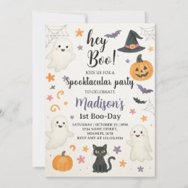 かわいいホラー 1歳の誕生日招待状 | ハロウィンの「ハーイ、ブー」パーティー 招待状