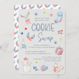 かわいいホリデーウォーターカラークリスマスクッキースワップ 招待状