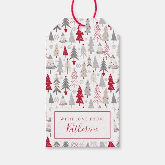 かわいいホリデークリスマスツリーパターン ギフトタグ (正面)