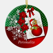 かわいいホリデークリスマスベア セラミックオーナメント (正面)