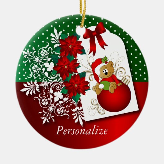 かわいいホリデークリスマスベア セラミックオーナメント (正面)