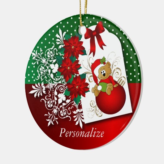 かわいいホリデークリスマスベア セラミックオーナメント (左)
