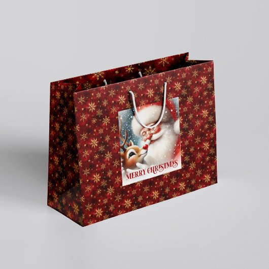 かわいいホリデーサンタとルドルフのギフトバッグ ラージペーパーバッグ