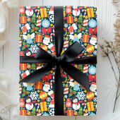 かわいいホリデーサンタ&クリスマスアイコン ラッピングペーパー