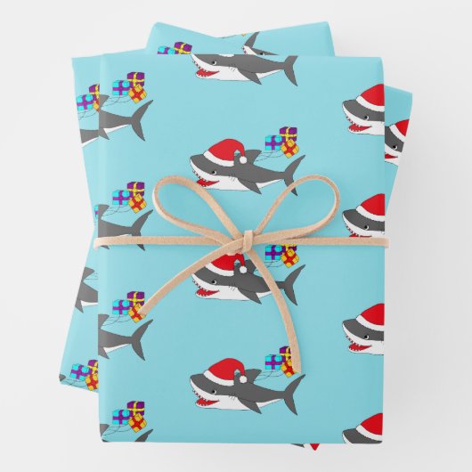 かわいいホリデーシャーク ラッピングペーパーシート (インサイチュ)