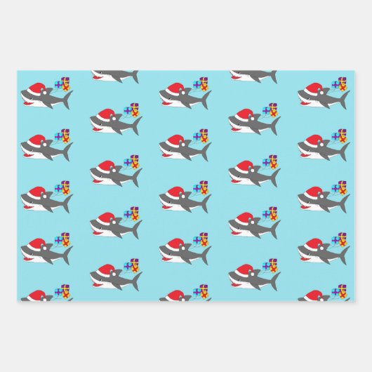 かわいいホリデーシャーク ラッピングペーパーシート (正面)