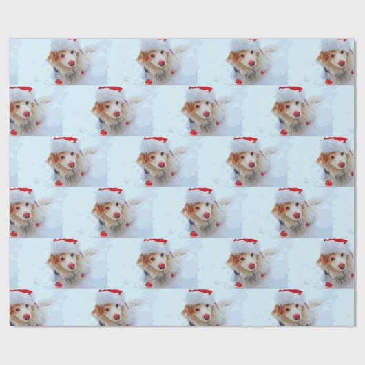 かわいいホリデーダッシュント犬のクリスマスフェスティバルハットスノー ラッピングペーパー (フラット)