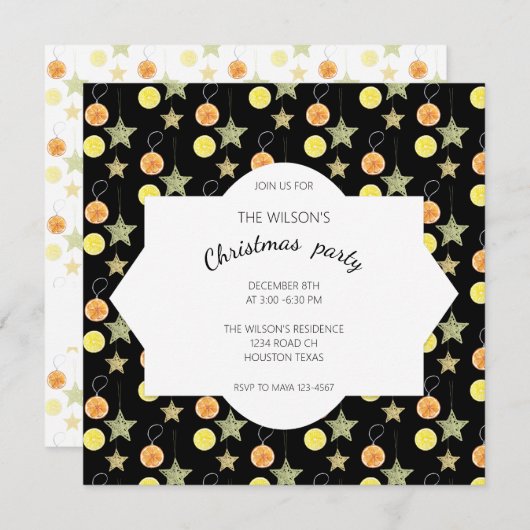 かわいいホリデーデコレーションレモンとオレンジ 招待状 (正面/裏面)