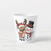 かわいいホリデートナカイと雪だるま カフェラテマグ (正面)