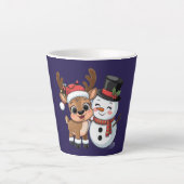 かわいいホリデートナカイと雪だるま カフェラテマグ (正面)