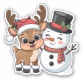 かわいいホリデートナカイと雪だるま シール (正面)