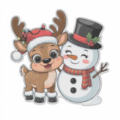 かわいいホリデートナカイと雪だるま シール (正面)