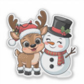かわいいホリデートナカイと雪だるま シール (正面)