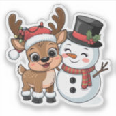かわいいホリデートナカイと雪だるま シール (正面)