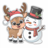 かわいいホリデートナカイと雪だるま シール (正面)