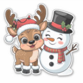 かわいいホリデートナカイと雪だるま シール (正面)