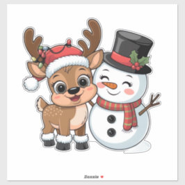 かわいいホリデートナカイと雪だるま シール