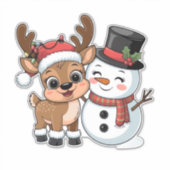 かわいいホリデートナカイと雪だるま シール (正面)