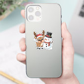 かわいいホリデートナカイと雪だるま シール (スマートフォン)