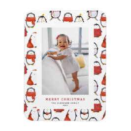 かわいいホリデーペンギン柄クリスマスフォト マグネット