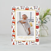 かわいいホリデーペンギン柄クリスマスフォト 箔シーズンカード (立ち正面)