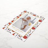 かわいいホリデーペンギン柄クリスマスフォト 箔シーズンカード (回転した状態)