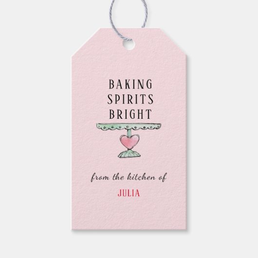 かわいいホリデー 'お菓子作りで元気に' ピンク ギフトタグ (正面)