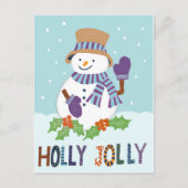 かわいいホリーすてき雪だるまクリスマスホリデーフォト ポストカード (正面)