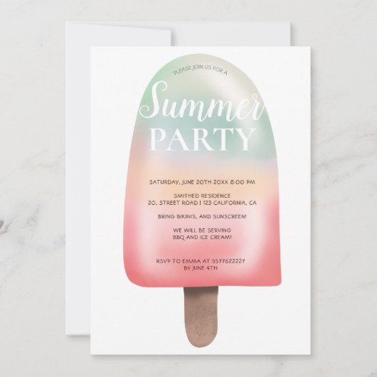 かわいいホログラフィックアイスクリームのグラデーション夏のパーティー 招待状 (正面)