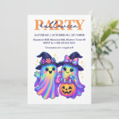 かわいいホログラフィックレトロゴーストハロウィンパーティー 招待状 (スタンド正面)
